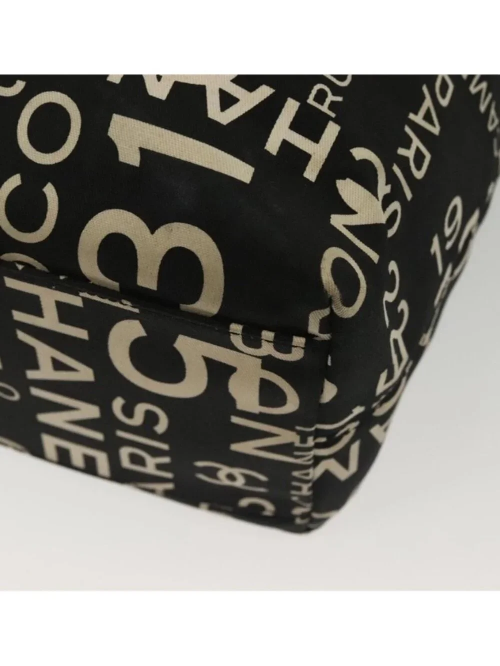 Authentic CHANEL Bysy Line Shoulder Bag Canvas Black Silver CC